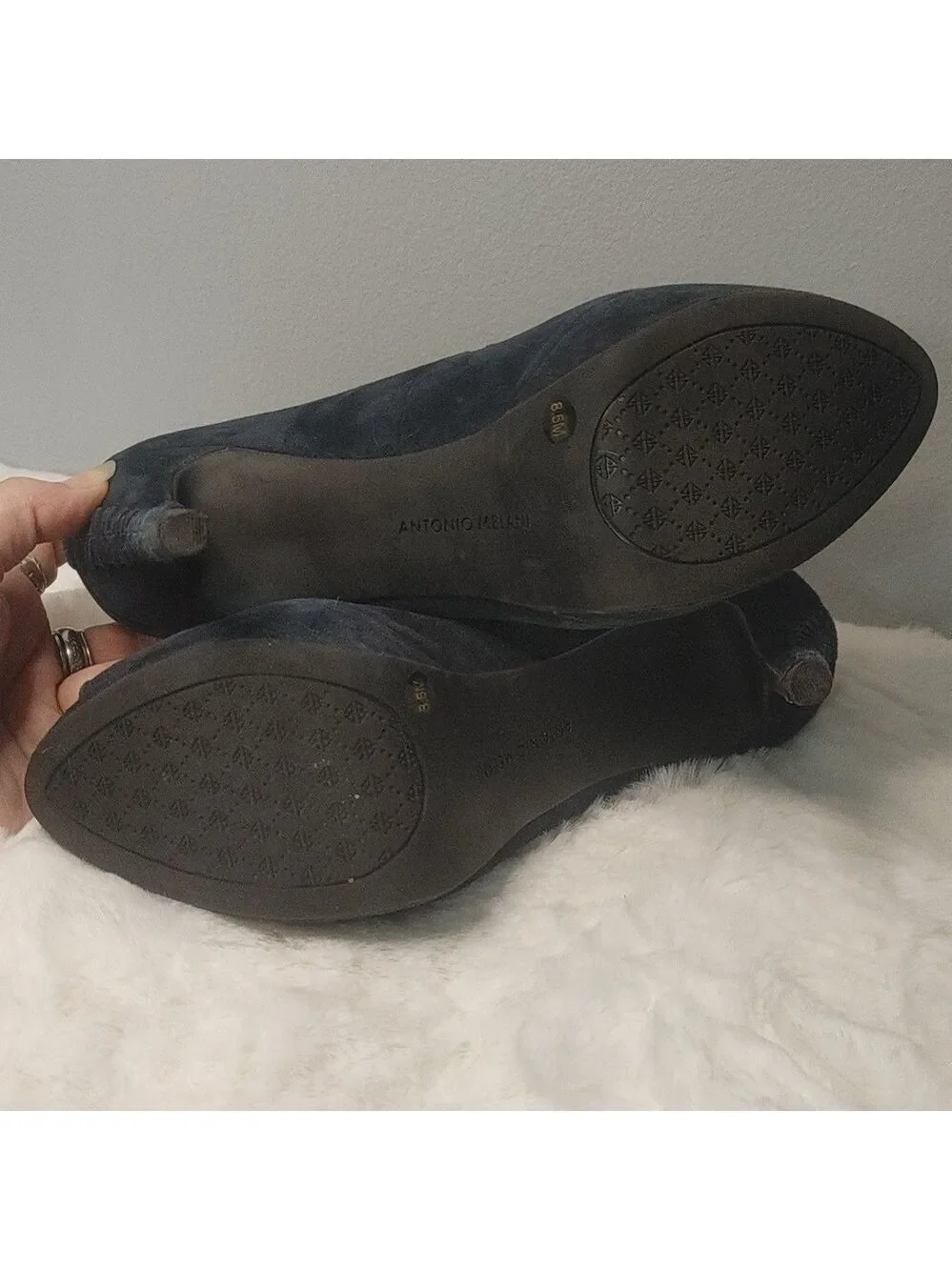 Antonio Melani Blue Suede Leather Peeptoe Platform Pumps sz 8 (heel pad)